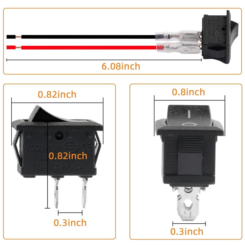 Juasky 10pack Kcd1 Rocker Switch,Black 2pin On Off Switch Pre-Wired Latching Rectangle Toggle SPST Snap for Boat - Image 2
